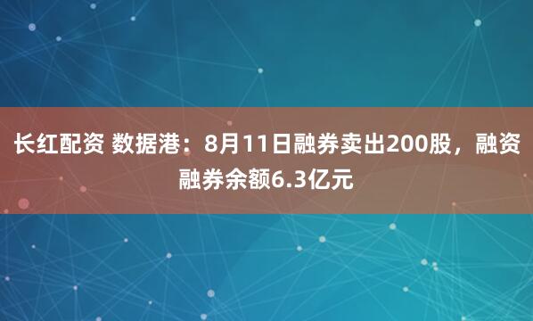 长红配资 数据港：8月11日融券卖出200股，融资融券余额6.3亿元